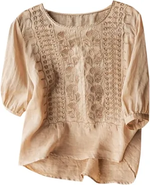 Womens Summer Tops Workout Tops for Women Plus Size Oversized Crew Neck Linen Tops Short Sleeve Cotton Blend Tee Shirts
