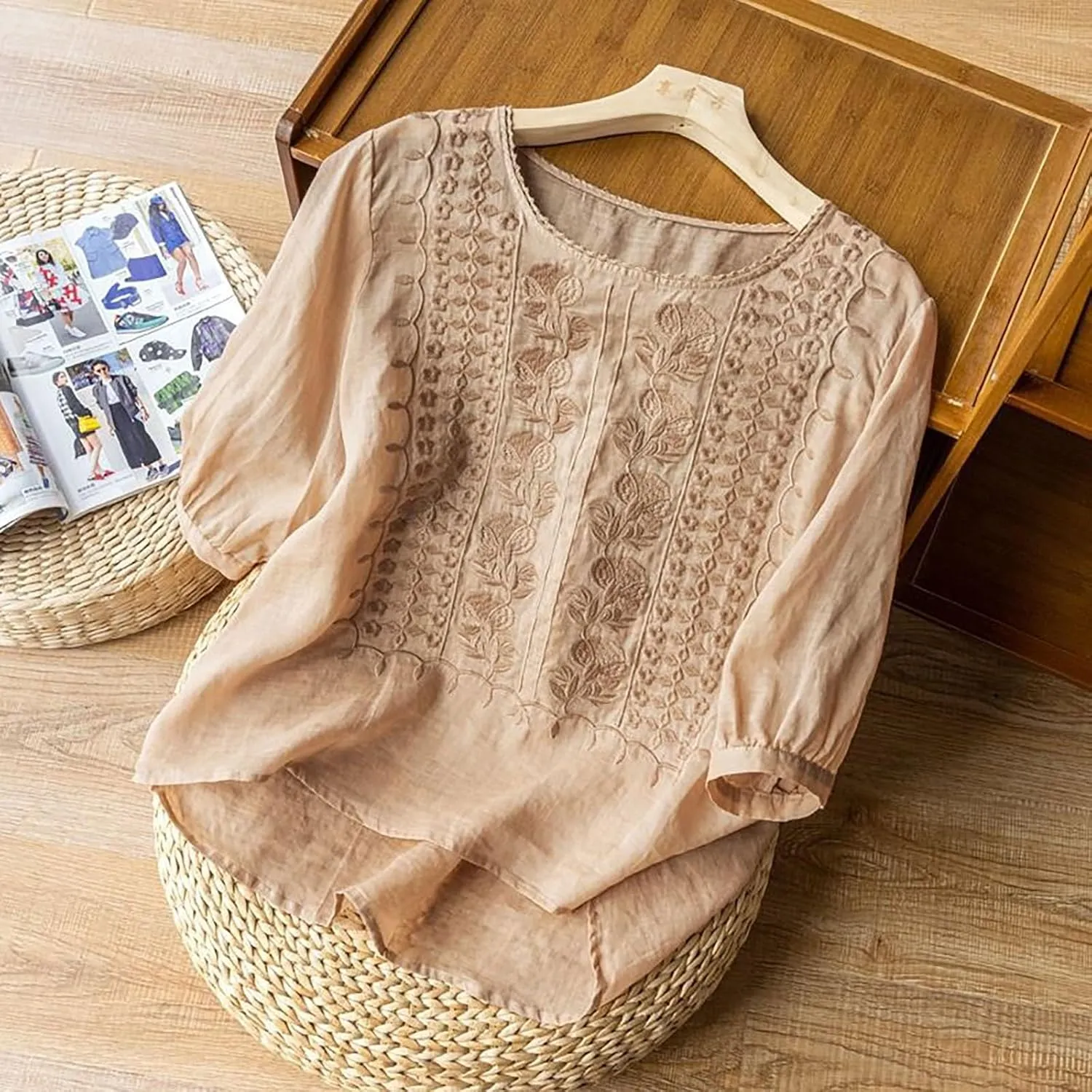 Womens Summer Tops Workout Tops for Women Plus Size Oversized Crew Neck Linen Tops Short Sleeve Cotton Blend Tee Shirts