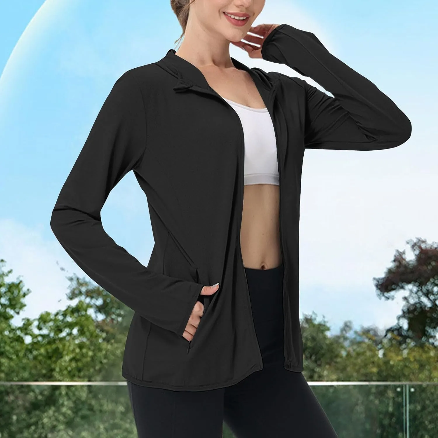 Womens Sun Shirts Full Zip UPF 50  Protection Hoodie Jacket Long Sleeve Hiking Outdoor Lightweight UPF50  Jackets