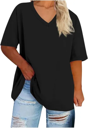 Women's T Shirt Womens Oversized Shirts Summer V Neck Tunic Tops Casual Loose Fit Workout Short Sleeve 2025 Beach Vacation