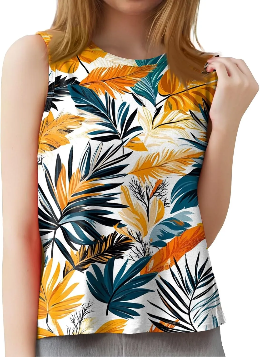 Womens Tank Tops Round Neck Printed Shirts 2025 Summer Casual Loose Fit Sleeveless Cute Basic Tanks Tee for Women
