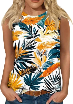 Womens Tank Tops Round Neck Printed Shirts 2025 Summer Casual Loose Fit Sleeveless Cute Basic Tanks Tee for Women