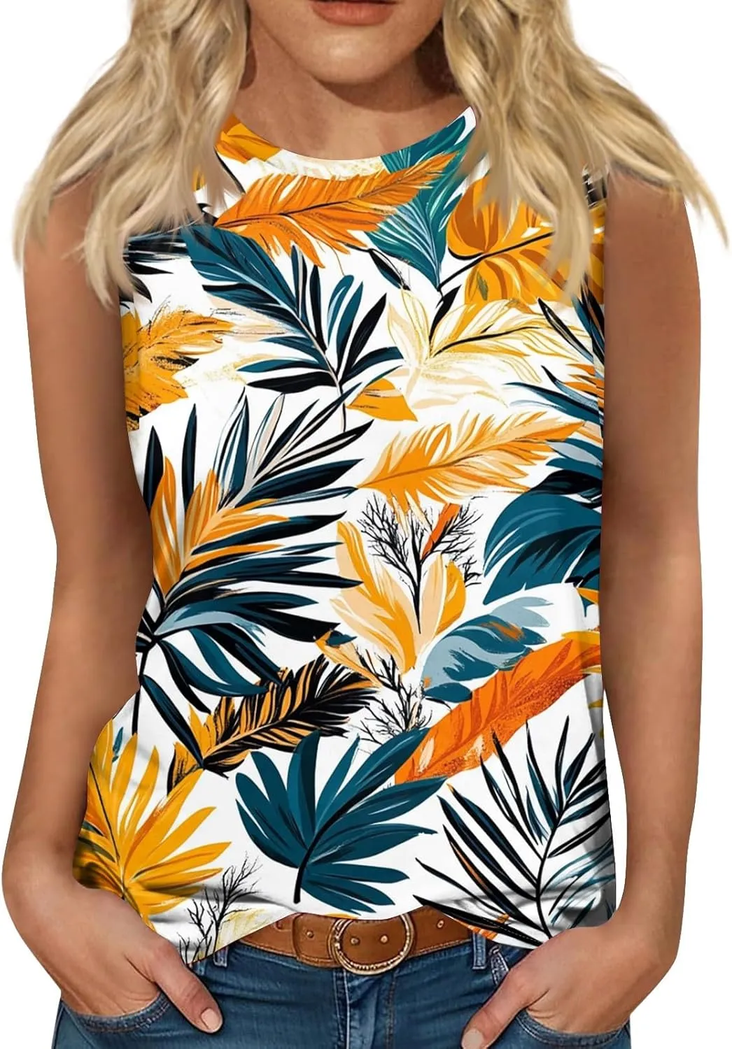 Womens Tank Tops Round Neck Printed Shirts 2025 Summer Casual Loose Fit Sleeveless Cute Basic Tanks Tee for Women