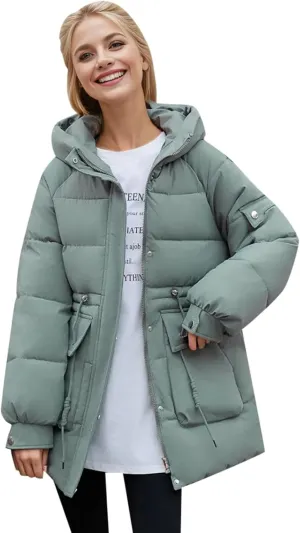 Women's Thickened Down Jackets Winter Hooded Mid-Length Puffy Packable Warm Jackets Puffer Down Coat Christmas Gifts