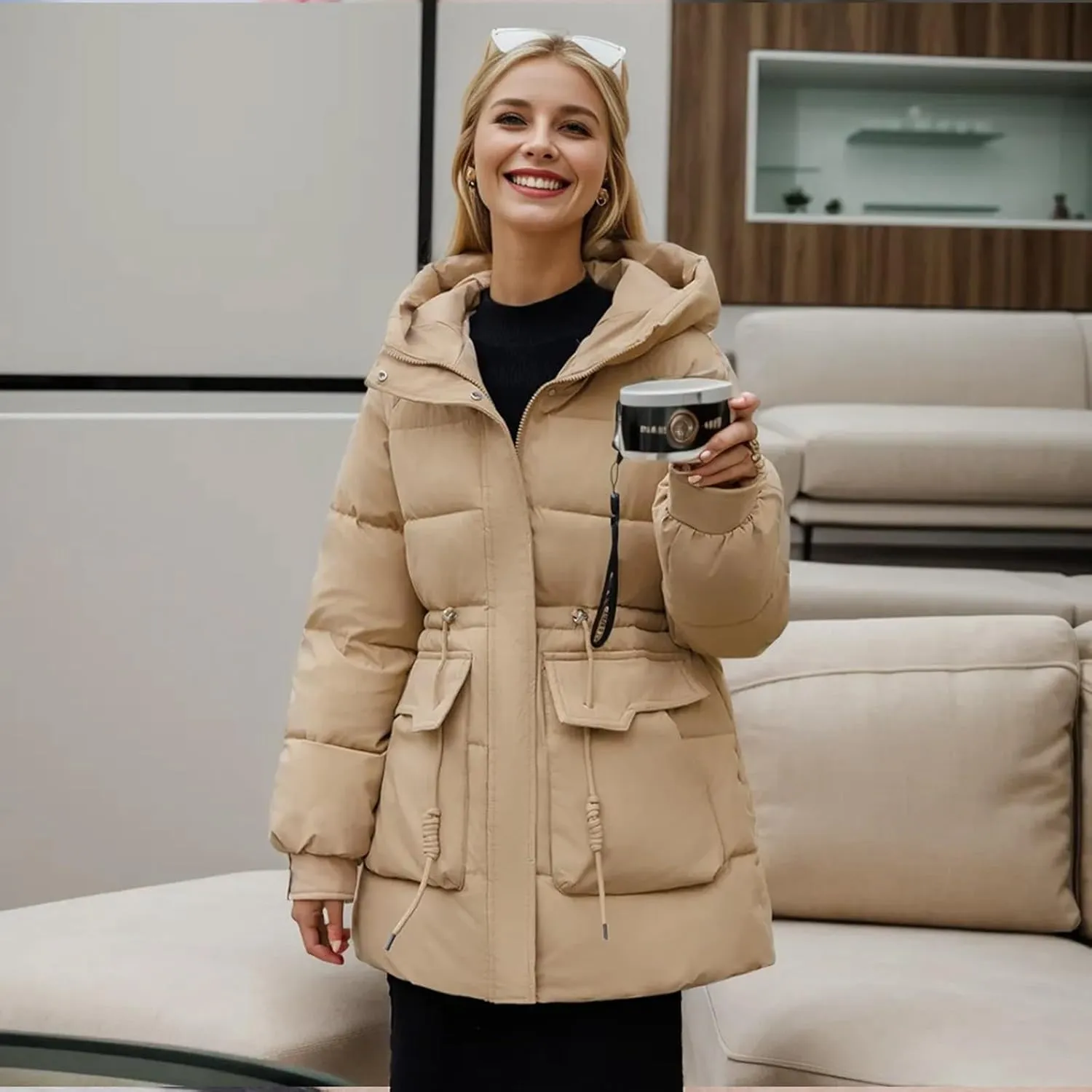 Women's Thickened Down Jackets Winter Hooded Mid-Length Puffy Packable Warm Jackets Puffer Down Coat Christmas Gifts