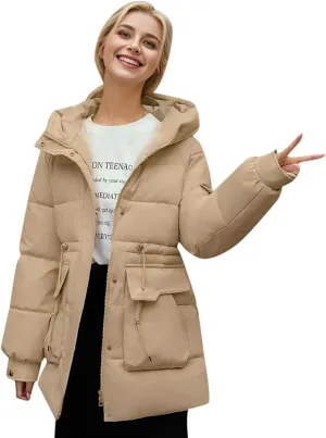Women's Thickened Down Jackets Winter Hooded Mid-Length Puffy Packable Warm Jackets Puffer Down Coat Christmas Gifts