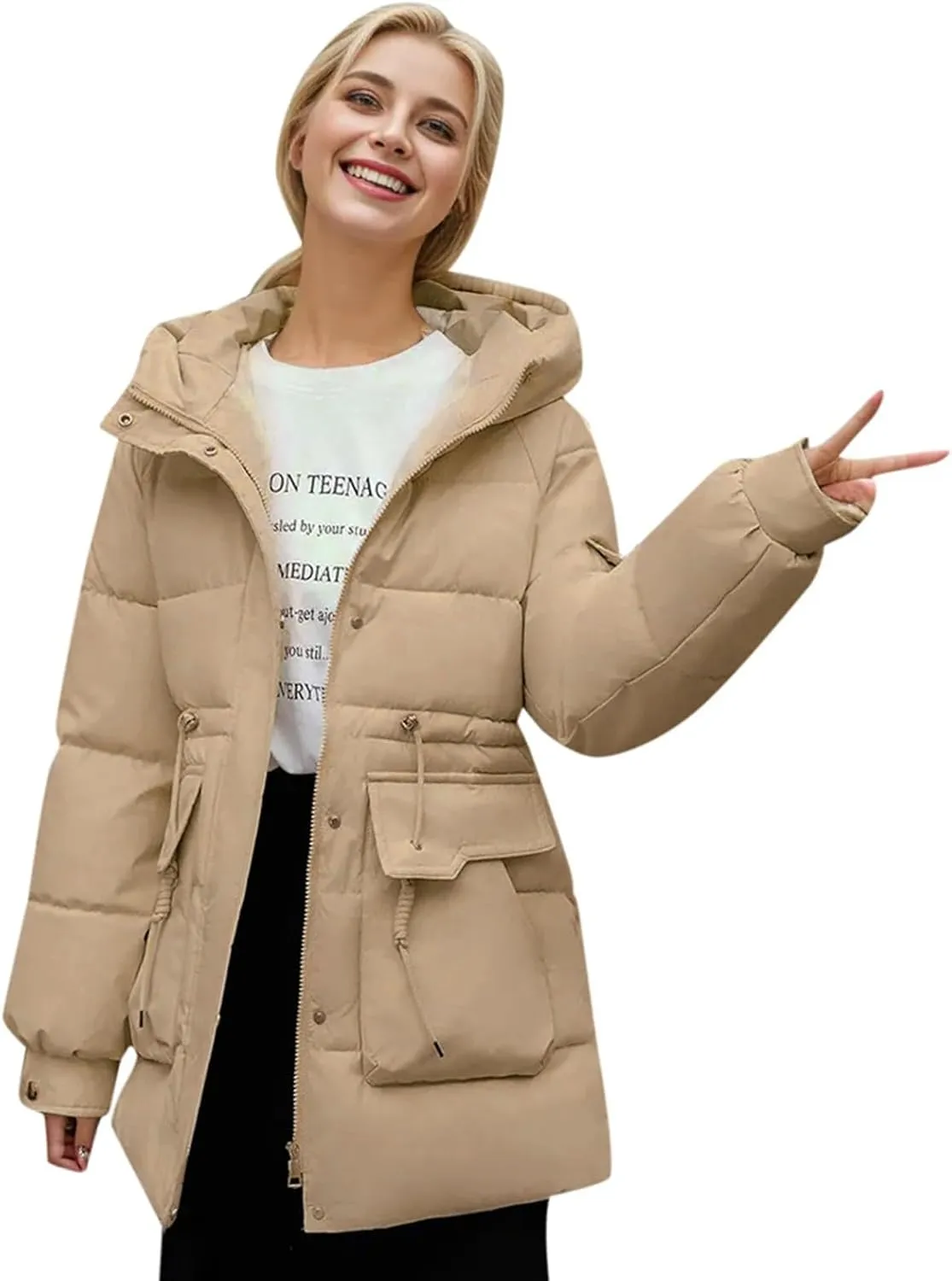 Women's Thickened Down Jackets Winter Hooded Mid-Length Puffy Packable Warm Jackets Puffer Down Coat Christmas Gifts
