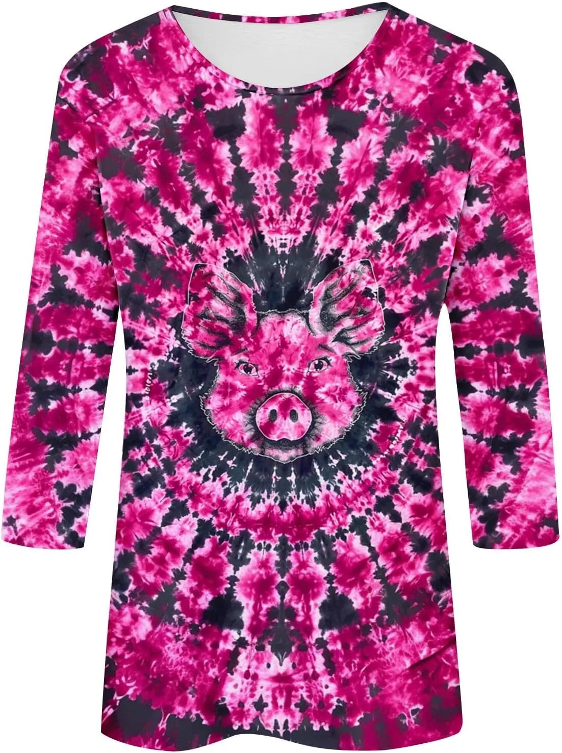 Womens Tops 3/4 Sleeve Loose Fit Tie Dye Hippie Shirts 70s Tshirts Crew Neck Cute Tees 2025 Spring Summer Cute Tees