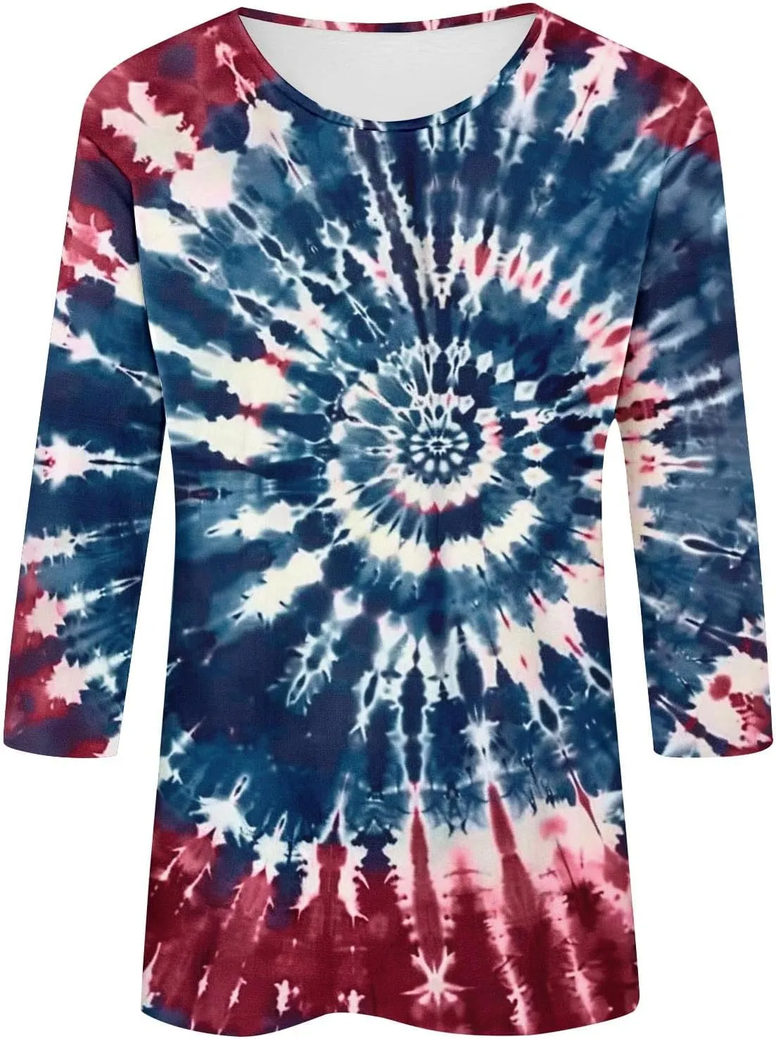 Womens Tops 3/4 Sleeve Loose Fit Tie Dye Hippie Shirts 70s Tshirts Crew Neck Cute Tees 2025 Spring Summer Cute Tees