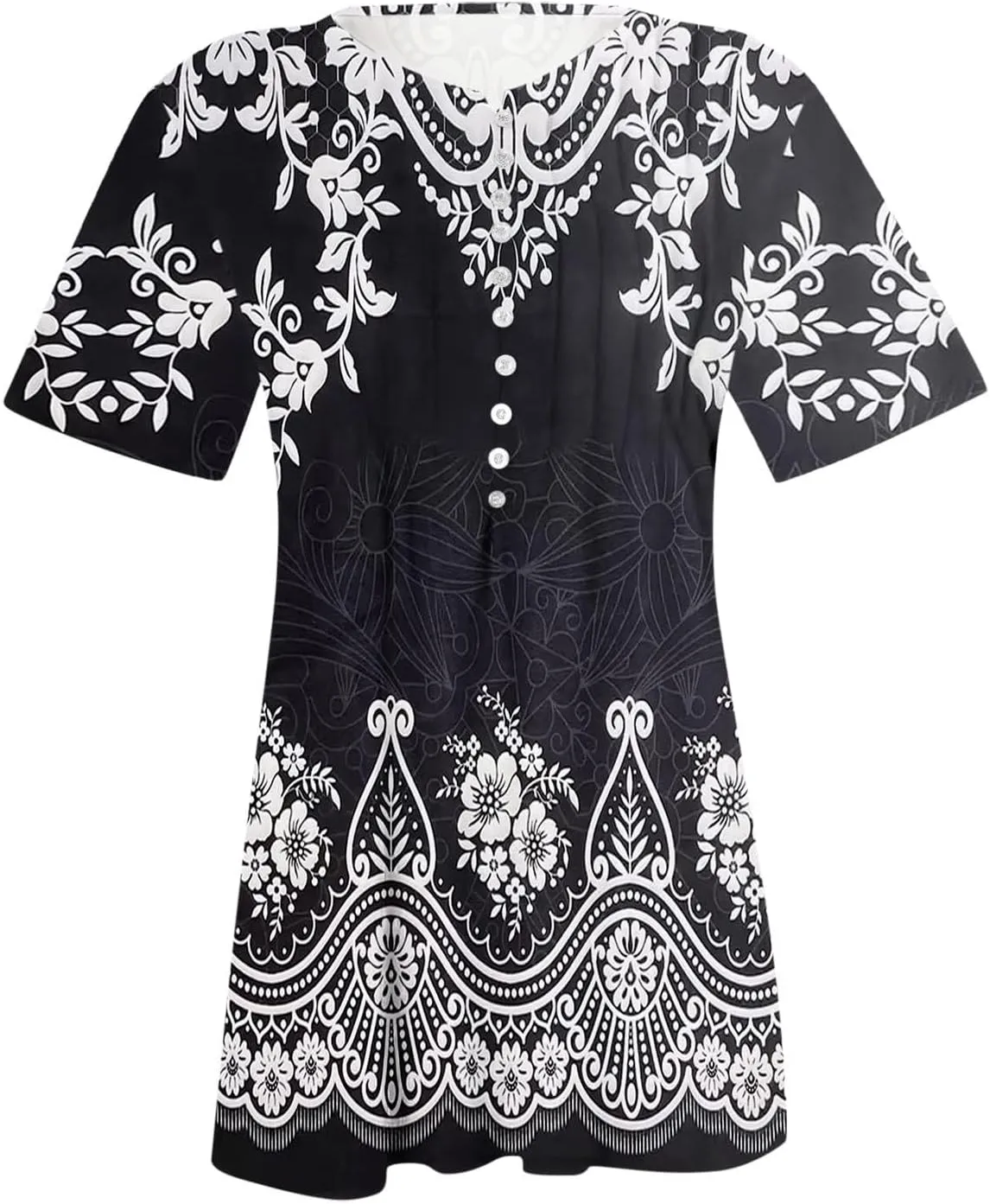 Womens Tunic Tops Trendy Vintage Boho Shirts Short Sleeve Notch V Neck T-Shirt 2025 Casual Summer Blouse Empire Waist