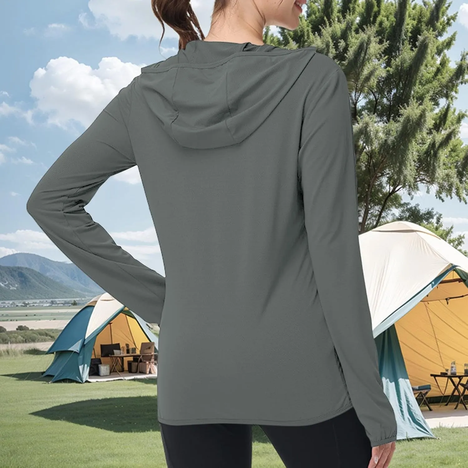 Womens UPF 50  Sun Protection Hoodie Jacket Lightweight Athletic Jacket with Zip Pockets Full Zip Long Sleeve Shirts