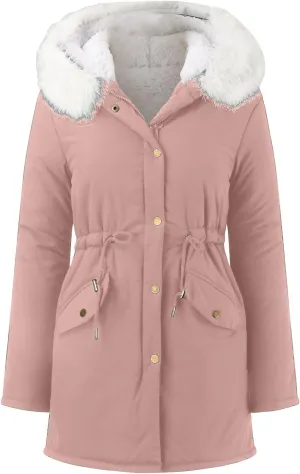 Women's Warm Winter Puffer Coats Thicken Fleece Lined Down Jackets Faux Fur Hooded Snow Parkas Overcoats with Pockets