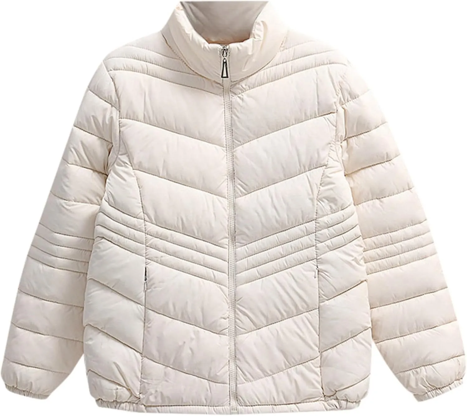 Women's Winter Casual Quilted Jackets Stand Collar Zip Up Short Padded Down Puffer Jacket Outerwear Coats with Pocket