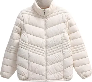 Women's Winter Casual Quilted Jackets Stand Collar Zip Up Short Padded Down Puffer Jacket Outerwear Coats with Pocket