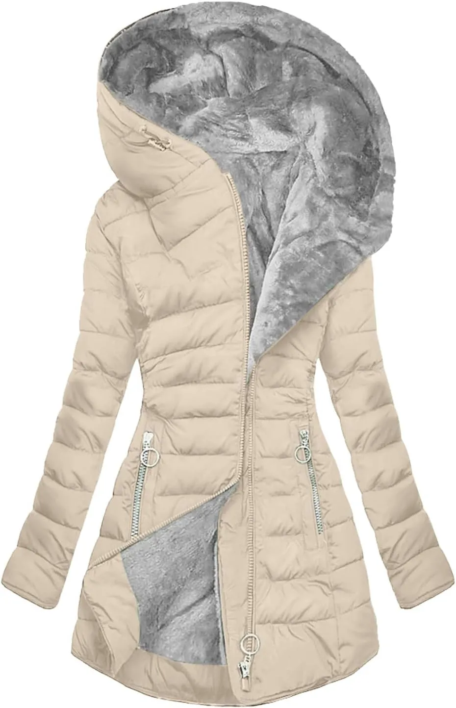 Womens Winter Coats Warm Hooded Sherpa Lined Parkas Jacket Thick Fleece Outerwear Faux Fur Plus Size Puffer Down Jackets