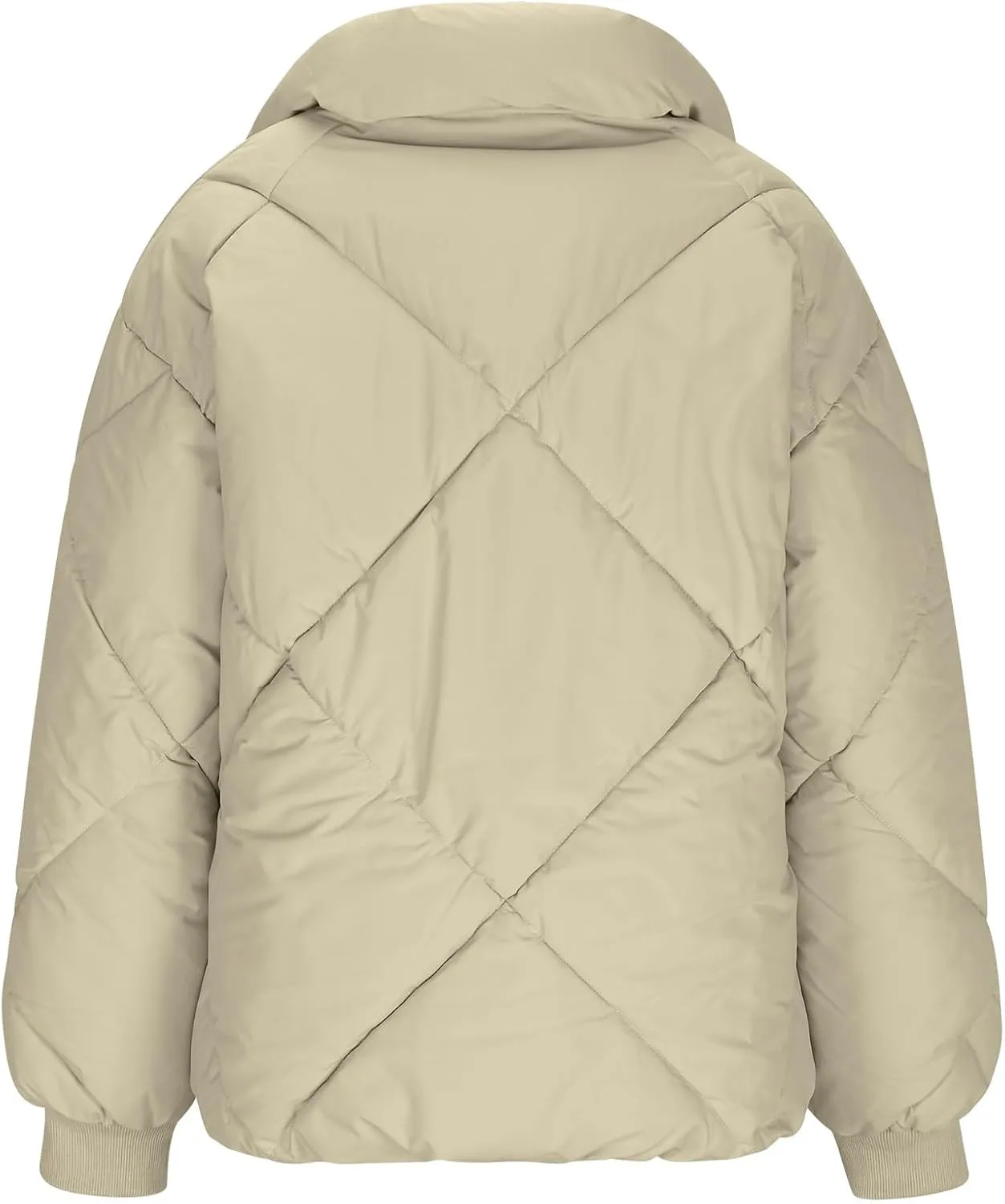 Womens Winter Cropped Puffer Jacket Oversized Long Sleeve Full Zip Puffy Coat Warm Quilted Jacket with Pockets