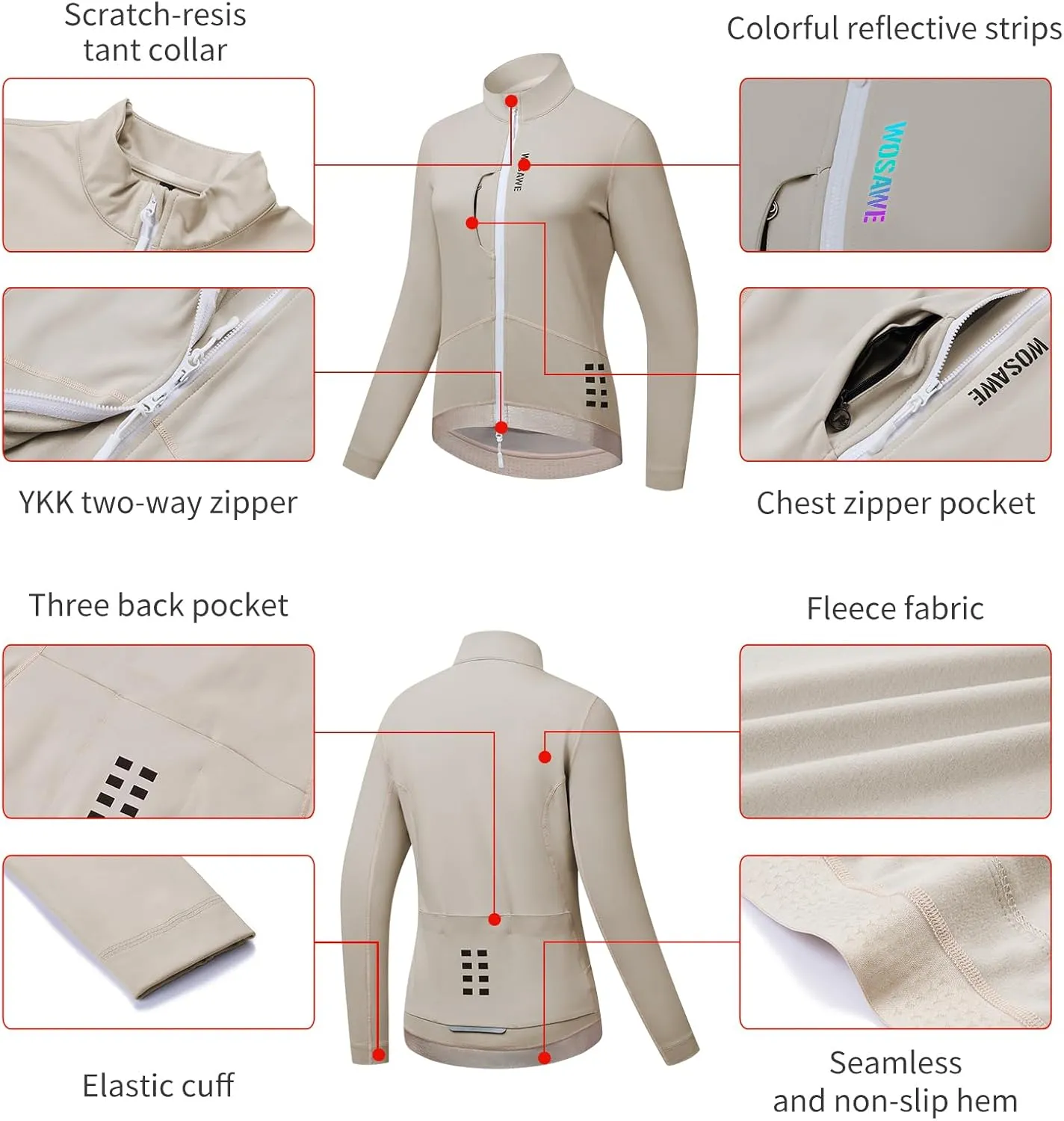 WOSAWE Women Winter Cycling Jacket Thermal Fleece Warm Bike Vest Breathable Sports Outerwear