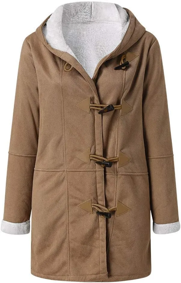 XUNRYAN Womens Winter Warm Coat with Hood Plus Size Suede Leather Sherpa Jackets Fleece Plush Hoodie Jackets Outerwear