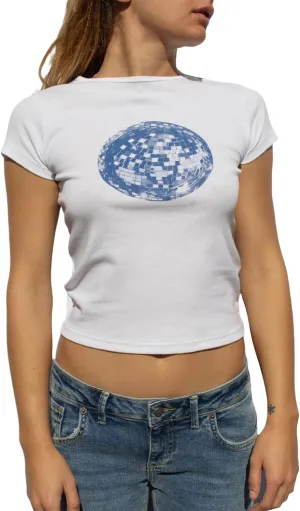 Y2K Graphic Tees for Women Retro Aesthetic Pattern Crop Tops Teen Girls Crewneck Vintage Baby Tee Slim Fit Shirt