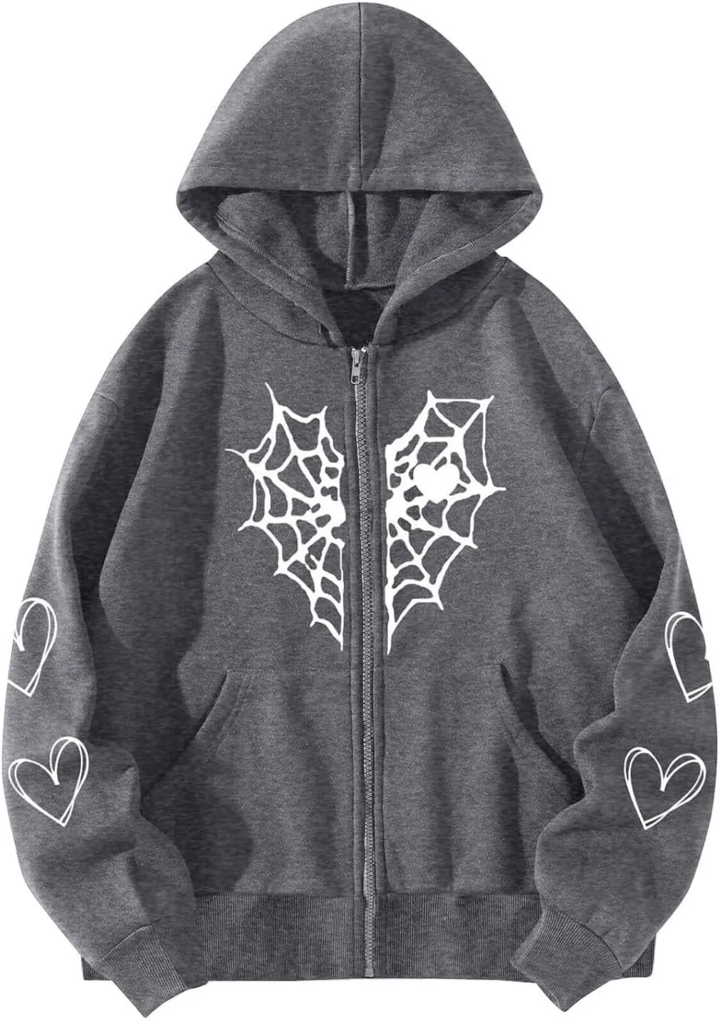 Y2K Hoodies for Women Full Zip Up Print Graphic Oversized Pockets Hooded Jacket 90s Long Sleeve Sweatshirt Streetwear Drop