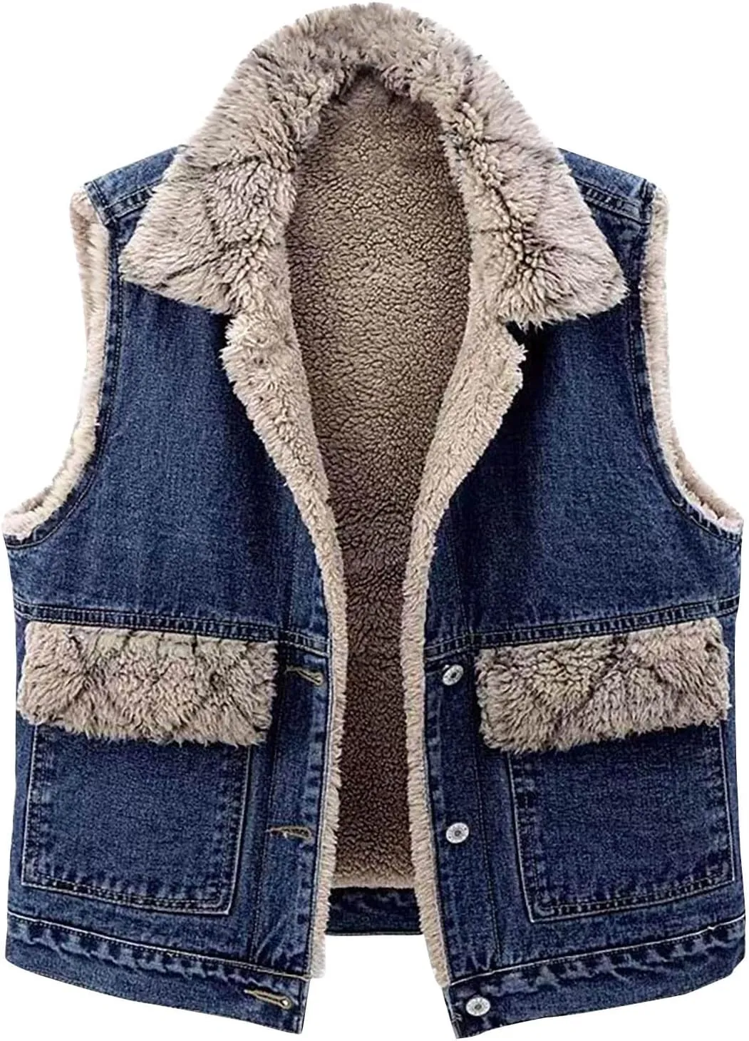 yardsong Fleece Lined Denim Vest for Women Winter Fuzzy Sherpa Sleeveless Jackets Button Down Casual Trucker Coats