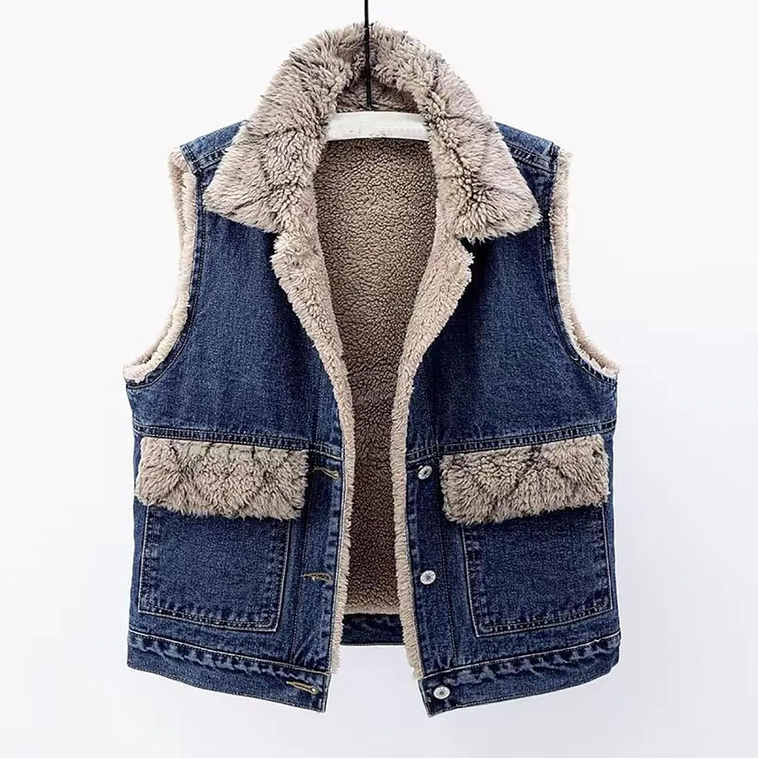 yardsong Fleece Lined Denim Vest for Women Winter Fuzzy Sherpa Sleeveless Jackets Button Down Casual Trucker Coats