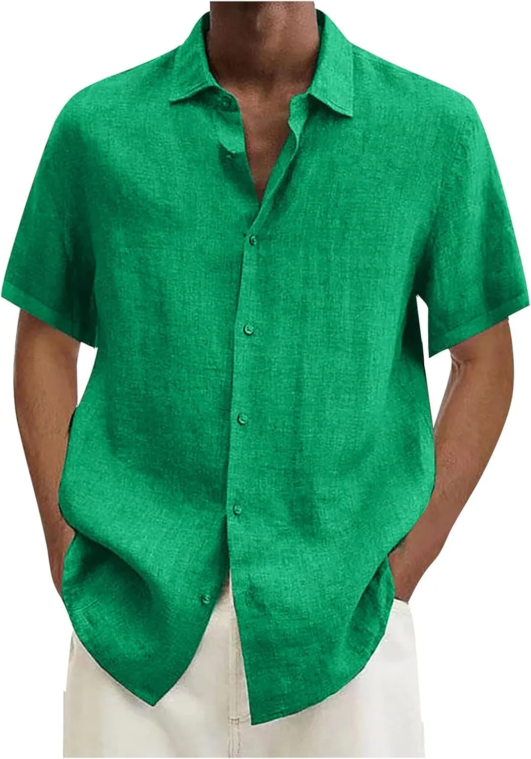 Ymosrh Mens Shirts Spring Summer Men's Casual Cotton Linen Solid Color Short Sleeve Shirts Loose XL T Shirts