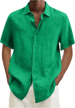 Ymosrh Mens Shirts Spring Summer Men's Casual Cotton Linen Solid Color Short Sleeve Shirts Loose XL T Shirts