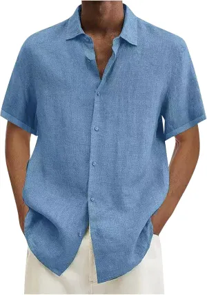 Ymosrh Mens Shirts Spring Summer Men's Casual Cotton Linen Solid Color Short Sleeve Shirts Loose XL T Shirts