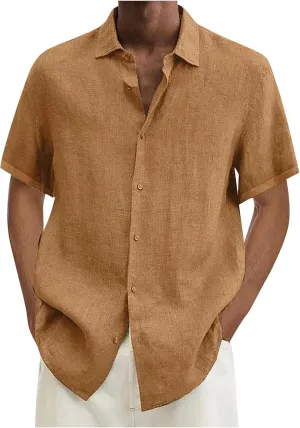 Ymosrh Mens Shirts Spring Summer Men's Casual Cotton Linen Solid Color Short Sleeve Shirts Loose XL T Shirts