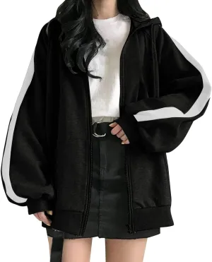 YOMXL Women's Y2K Vintage Graphic Zip Up Hoodie Oversized Casual Drawstring Hoodie E-Girl 90s Streetwear Jacket Tracksuit