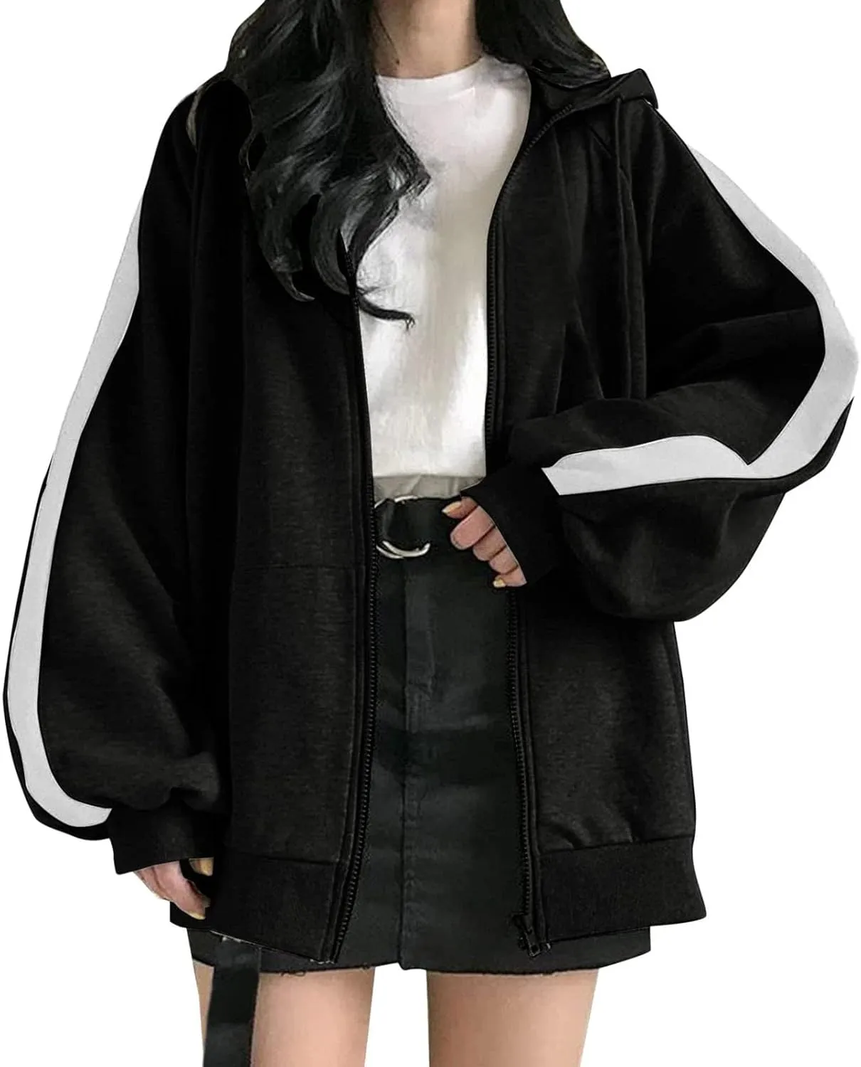 YOMXL Women's Y2K Vintage Graphic Zip Up Hoodie Oversized Casual Drawstring Hoodie E-Girl 90s Streetwear Jacket Tracksuit