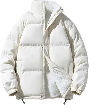 Zeiyignr Men Padded Down Jacket Fleece Lined Warm Coat Full Zip Puffer Jackets Fashion Clothing Winter Solid Color Streetwear