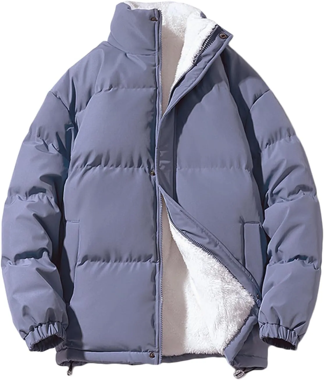 Zeiyignr Men Padded Down Jacket Fleece Lined Warm Coat Full Zip Puffer Jackets Fashion Clothing Winter Solid Color Streetwear