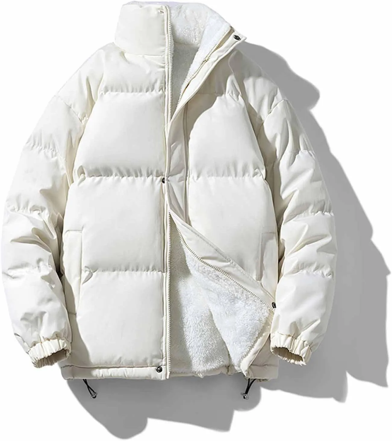 Zeiyignr Men Padded Down Jacket Fleece Lined Warm Coat Full Zip Puffer Jackets Fashion Clothing Winter Solid Color Streetwear