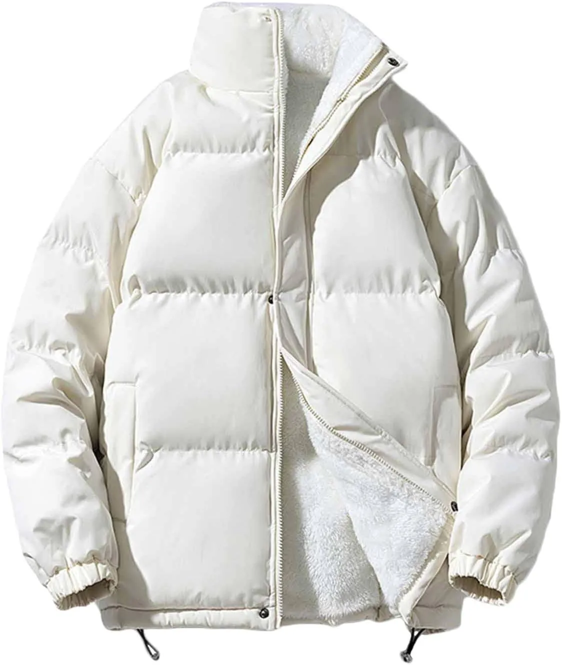 Zeiyignr Men Padded Down Jacket Fleece Lined Warm Coat Full Zip Puffer Jackets Fashion Clothing Winter Solid Color Streetwear