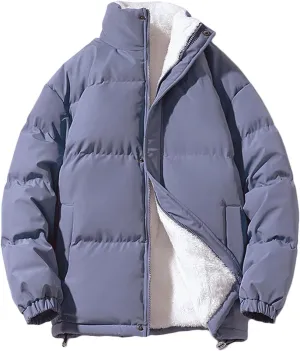 Zeiyignr Men Padded Down Jacket Fleece Lined Warm Coat Full Zip Puffer Jackets Fashion Clothing Winter Solid Color Streetwear