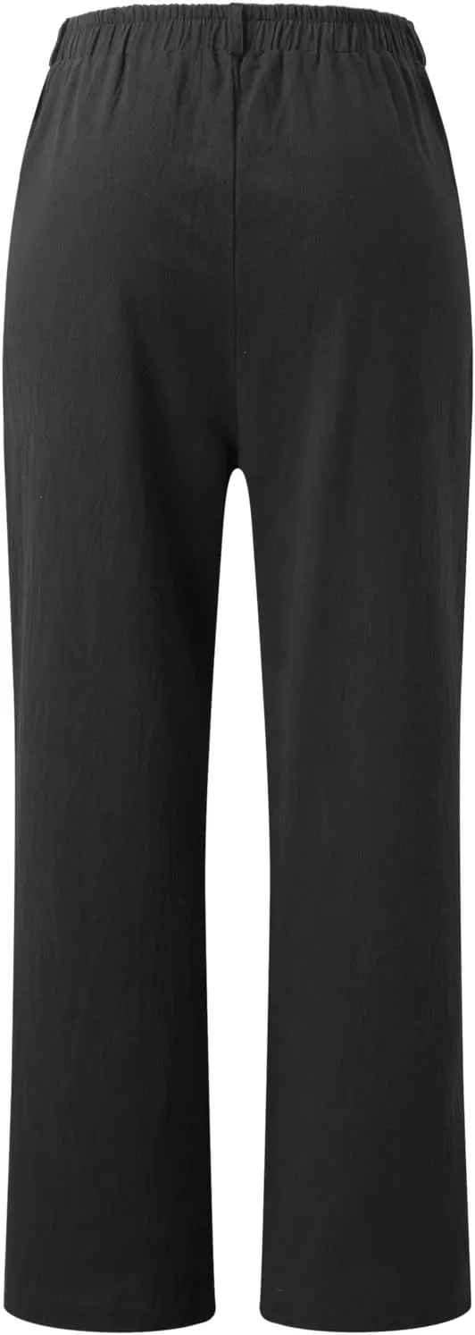 ZYXTIM Womens Summer Beach Pants Elastic Waisted Lightweight Comfy Straight Leg Lounge Long Trousers with Pockets