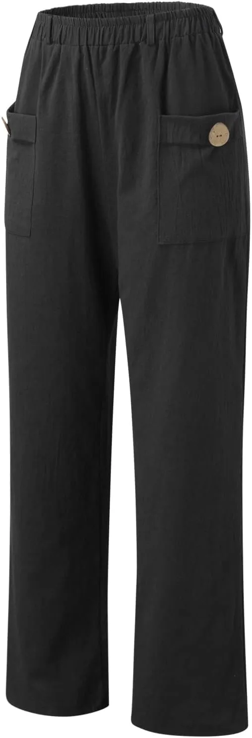 ZYXTIM Womens Summer Beach Pants Elastic Waisted Lightweight Comfy Straight Leg Lounge Long Trousers with Pockets