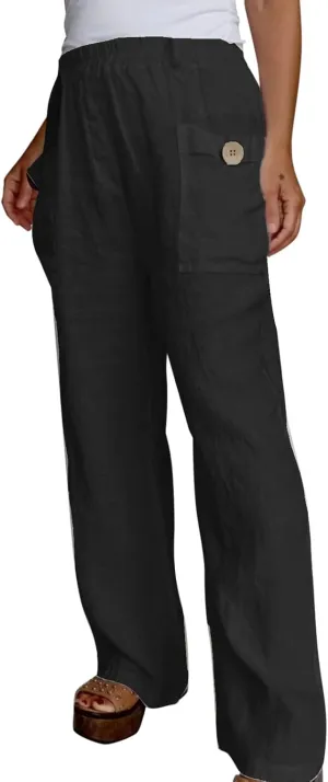 ZYXTIM Womens Summer Beach Pants Elastic Waisted Lightweight Comfy Straight Leg Lounge Long Trousers with Pockets